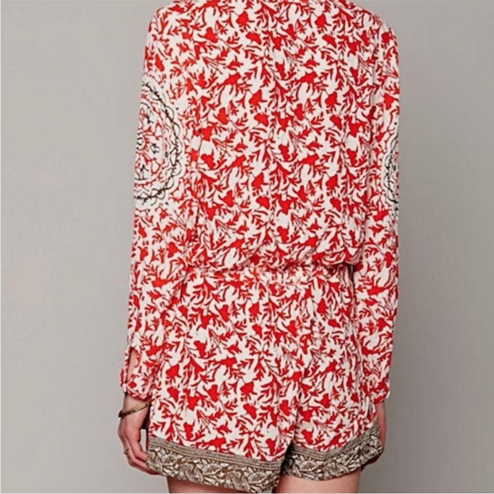Free People Gardenia Combo Red White Floral Medallion Print Resortwear Romper - Picture 2 of 15